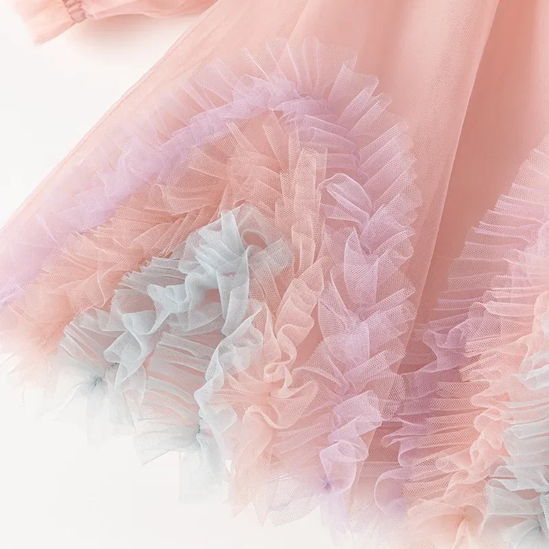 Color: Pink, Kid Size: 6 - Dave Bella Princess Dress for Girls Children Baby 2024 New Spring Noble Charm Sweet Classy Lovely Mesh Fashion Party DB1248276