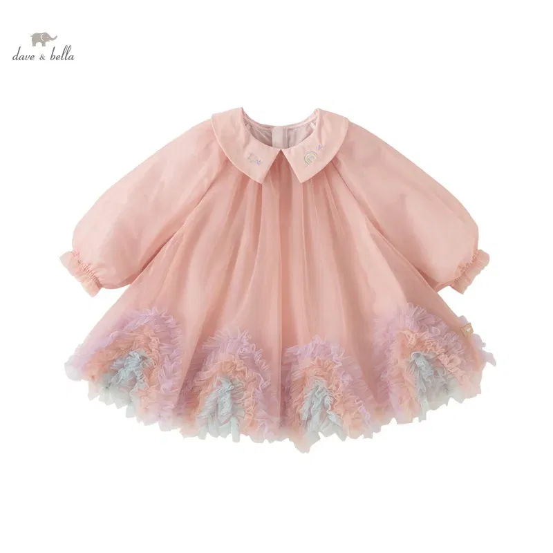 Color: Pink, Kid Size: 6 - Dave Bella Princess Dress for Girls Children Baby 2024 New Spring Noble Charm Sweet Classy Lovely Mesh Fashion Party DB1248276