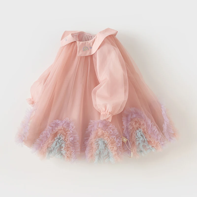 Color: Pink, Kid Size: 6 - Dave Bella Princess Dress for Girls Children Baby 2024 New Spring Noble Charm Sweet Classy Lovely Mesh Fashion Party DB1248276