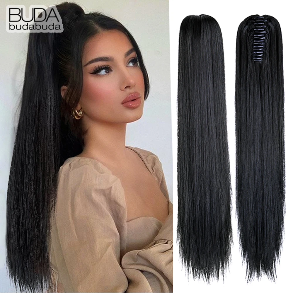 Color: T1B/613, Bulk Buy: 1pc - 22Inch Synthetic Ponytail Hair Extension Long Straight Claw Clip Ponytail Heat Resistant Natural Wave For Women Blonde Hairpiece