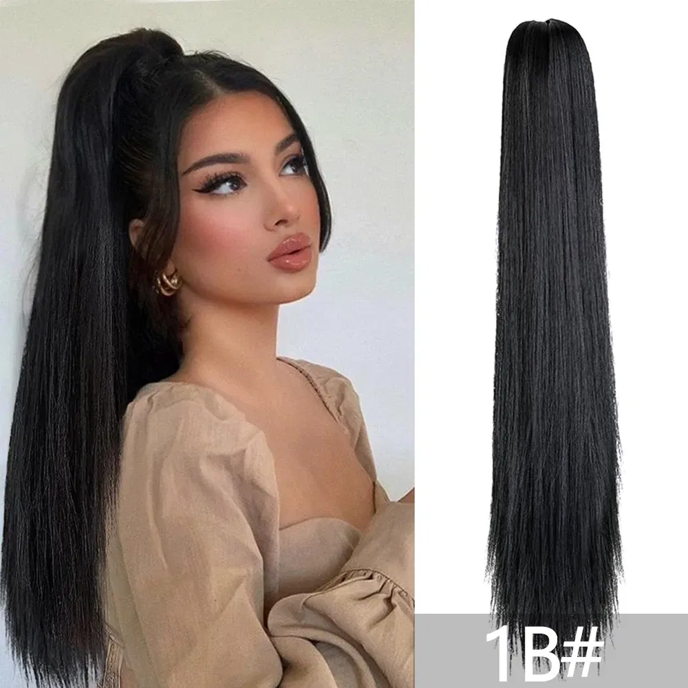 Color: T1B/613, Bulk Buy: 1pc - 22Inch Synthetic Ponytail Hair Extension Long Straight Claw Clip Ponytail Heat Resistant Natural Wave For Women Blonde Hairpiece