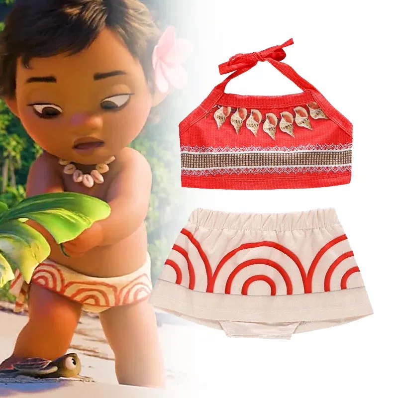 Color: SKY BLUE, Kid Size: 2T - Little Girls Cospaly DISNEY Moana Kids Two Pcs Set Top +Pants Infant Vaiana Role Play Festival Princess Costume Casual Clothes