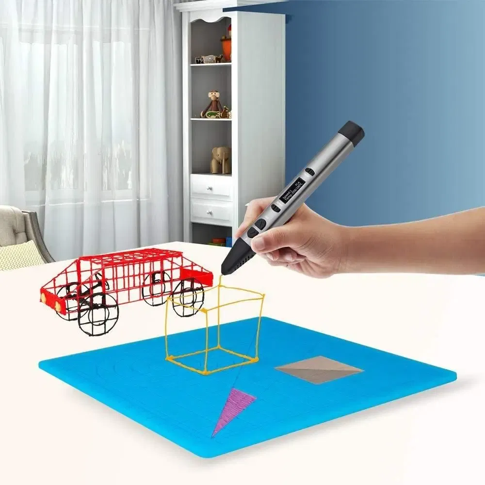 color: Blue - Silicone Design Rubber Pad for 3D Printing Pen with 2 Finger Protectors Template Drawing Tools for Kids Adults Drawing DIY Tools