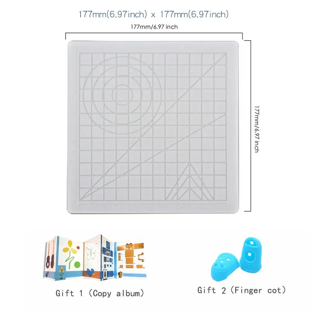 color: Blue - Silicone Design Rubber Pad for 3D Printing Pen with 2 Finger Protectors Template Drawing Tools for Kids Adults Drawing DIY Tools