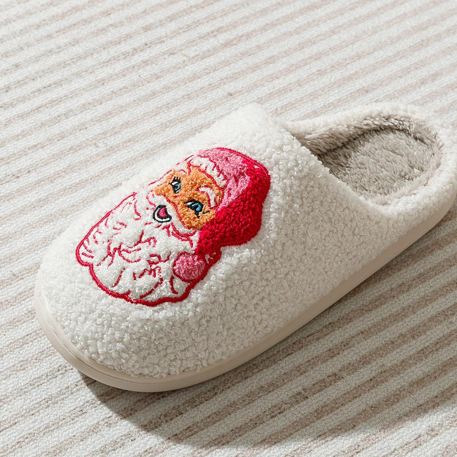 Color: Pink, Shoe Size: 41-42 - Cute Cartoon Pink Santa Claus Women's Slippers Indoor Warm Soft Comfy Winter Bedroom Non-slip Cotton Shoes Christmas Gift