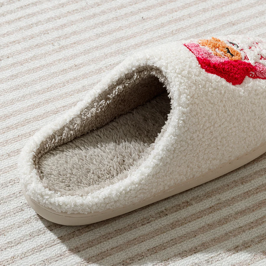Color: Pink, Shoe Size: 41-42 - Cute Cartoon Pink Santa Claus Women's Slippers Indoor Warm Soft Comfy Winter Bedroom Non-slip Cotton Shoes Christmas Gift