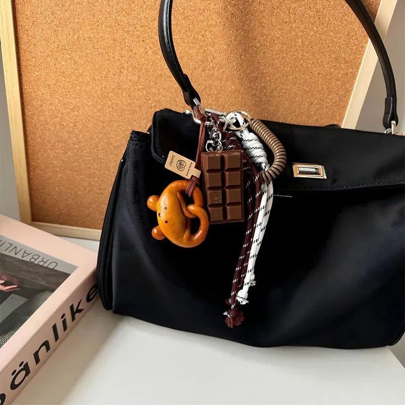 Color: WHITE - DIY Bag Pendant Creative Bread Weaving Rope Colorful Nylon Lanyard Car Keychain Couple Multi-purpose Bag Hanging Accessories