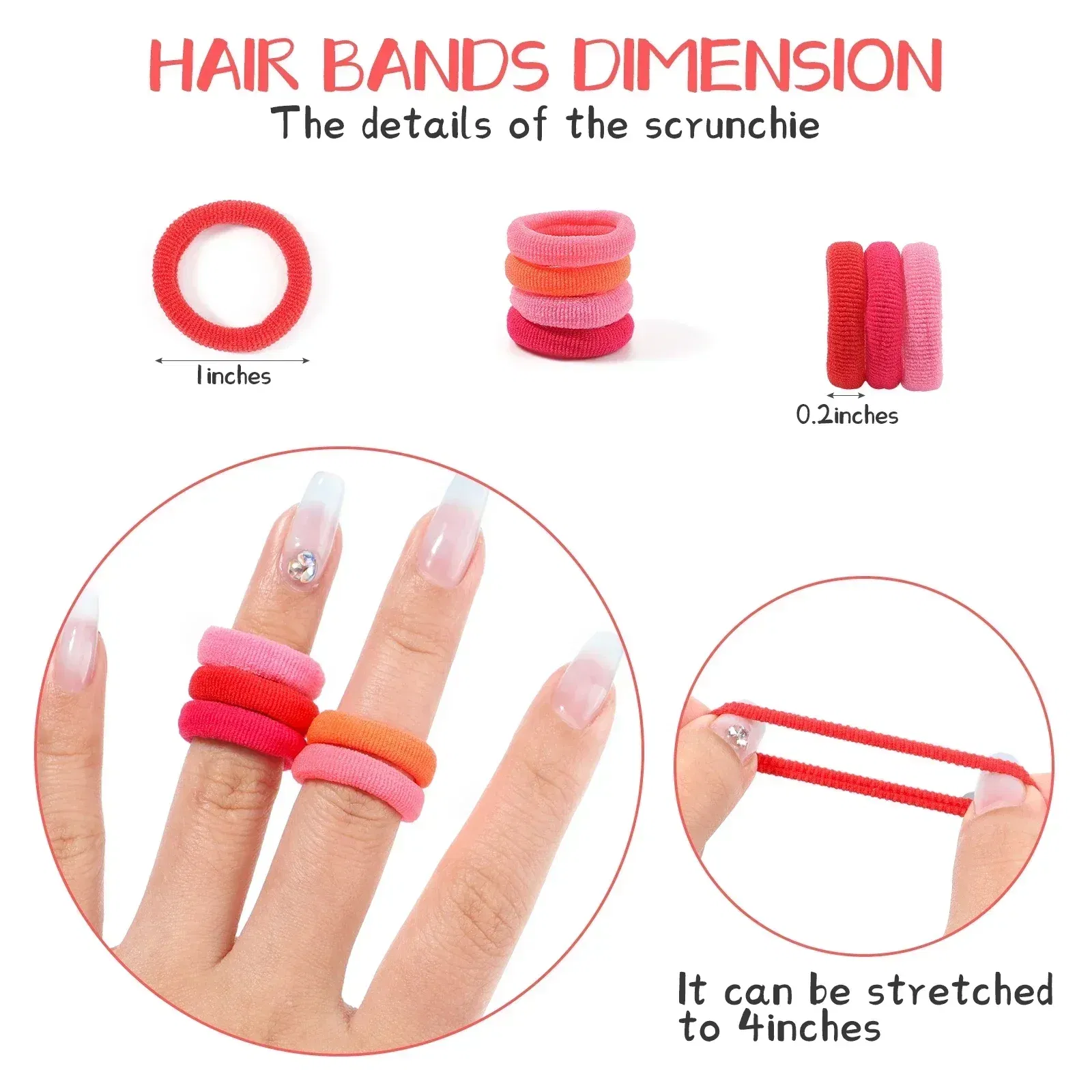 Color: Pink - 100PCS Colorful Basic Nylon Ealstic Hair Ties for Girls Ponytail Hold Scrunchie Rubber Band Kid Fashion Hair Accessories