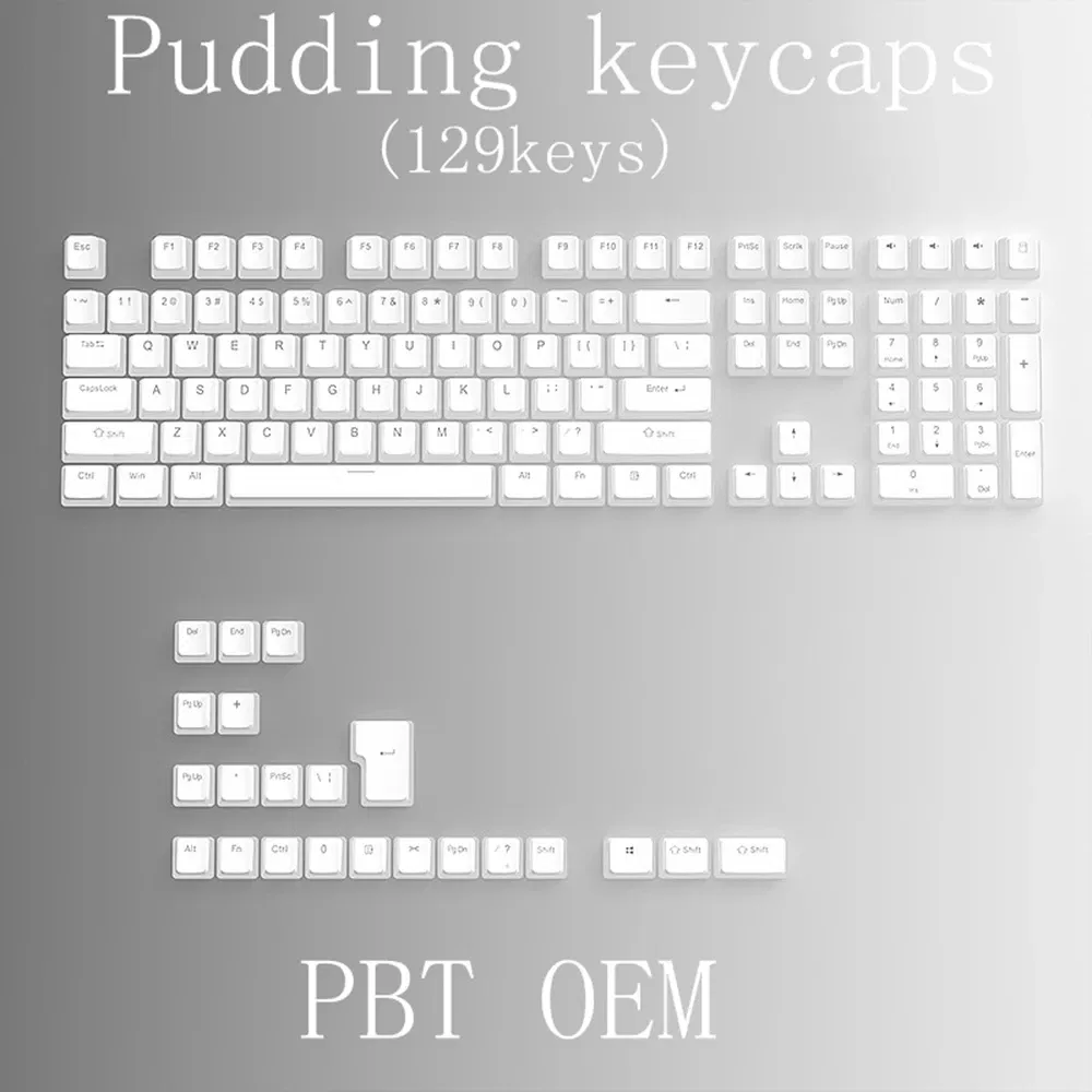 Color: Beige - 129Keys Keyboard Keycap OEM Profile PBT Material Key Cap for Mx Hot Swap Mechanical Keyboard Switch Transparent Pudding Keycaps