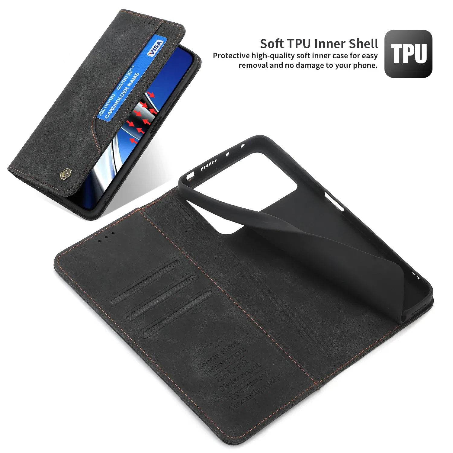 Color: black, Material: Genuine Leather - Flip Leather Case For Xiaomi Mi 13 12T 11T 10T 11 12 Lite Pro 5G Poco F5 X5 Pro M6 M5S M4 F4 F3 X3 X4 GT Magnet Wallet Cover