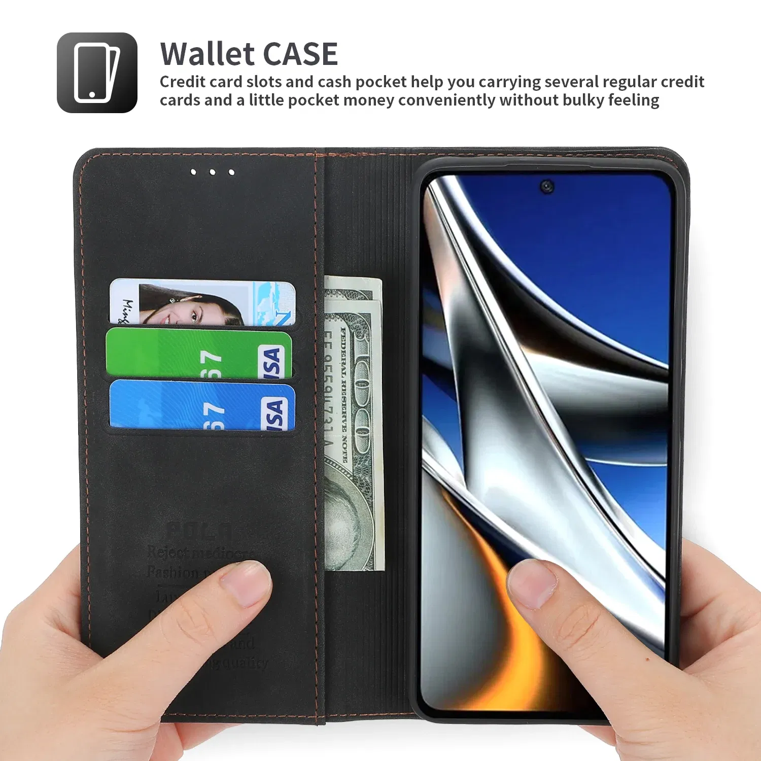 Color: black, Material: Genuine Leather - Flip Leather Case For Xiaomi Mi 13 12T 11T 10T 11 12 Lite Pro 5G Poco F5 X5 Pro M6 M5S M4 F4 F3 X3 X4 GT Magnet Wallet Cover