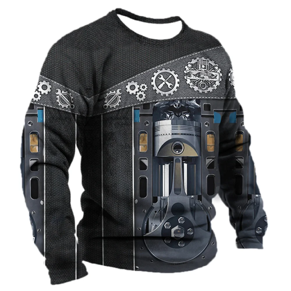 Color: black, Size: 4XL - Men's T -shirt Retro T -shirt Summer clothing personalized name Mechanic mechanic 3D printing 5xl sports shirt long -sleeved