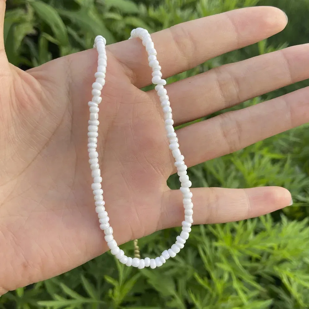 Metal Color: Rust Red - 2022 New Trend Colorful Rice Beads Necklace Bohemia Fashion Style Ladies Clavicle Chain Necklace Girls String Pearl Neck Jewelry