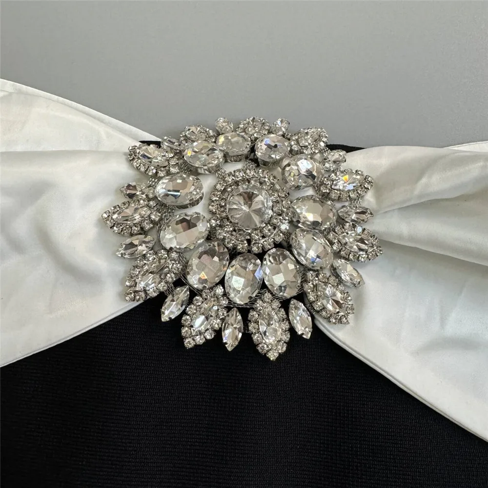 Color: black, Size: M - Women Beading Elegant Bandage Dress Sexy Off The Shoulder Long Sleeve Patchwork Clothing Club Party Celebrity Dresses