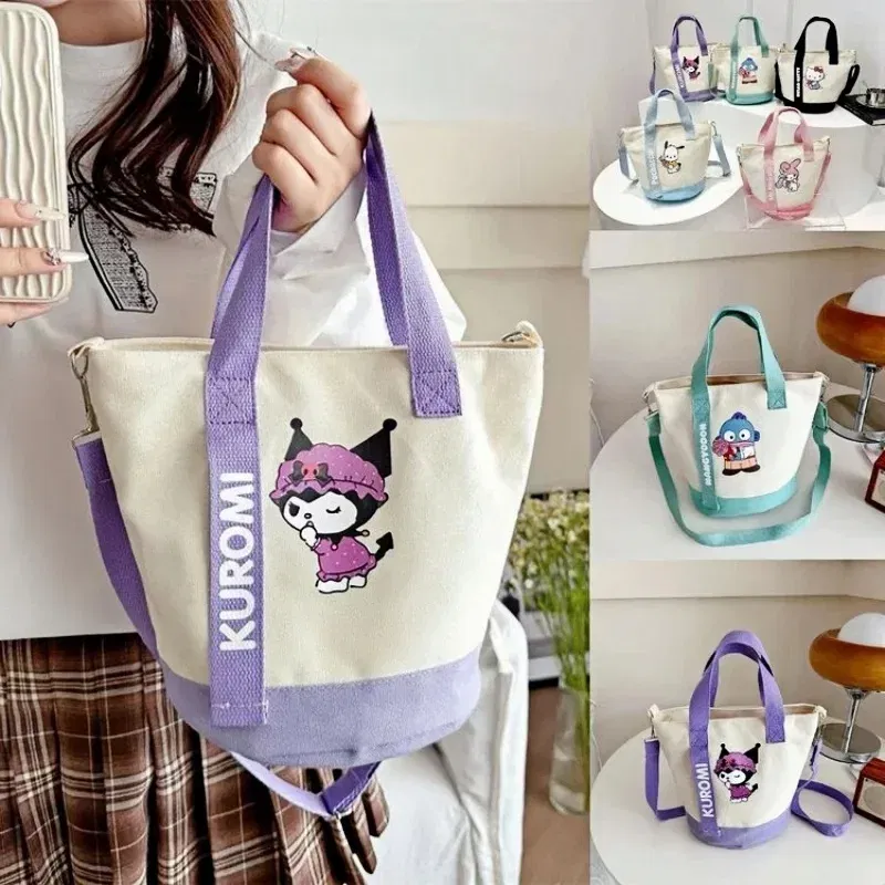Color: SKY BLUE - Sanrio Hello Kitty Kuromi Canvas Shoulder Bag Kawaii Anime Print Lightweight Crossbody Purse for Girl