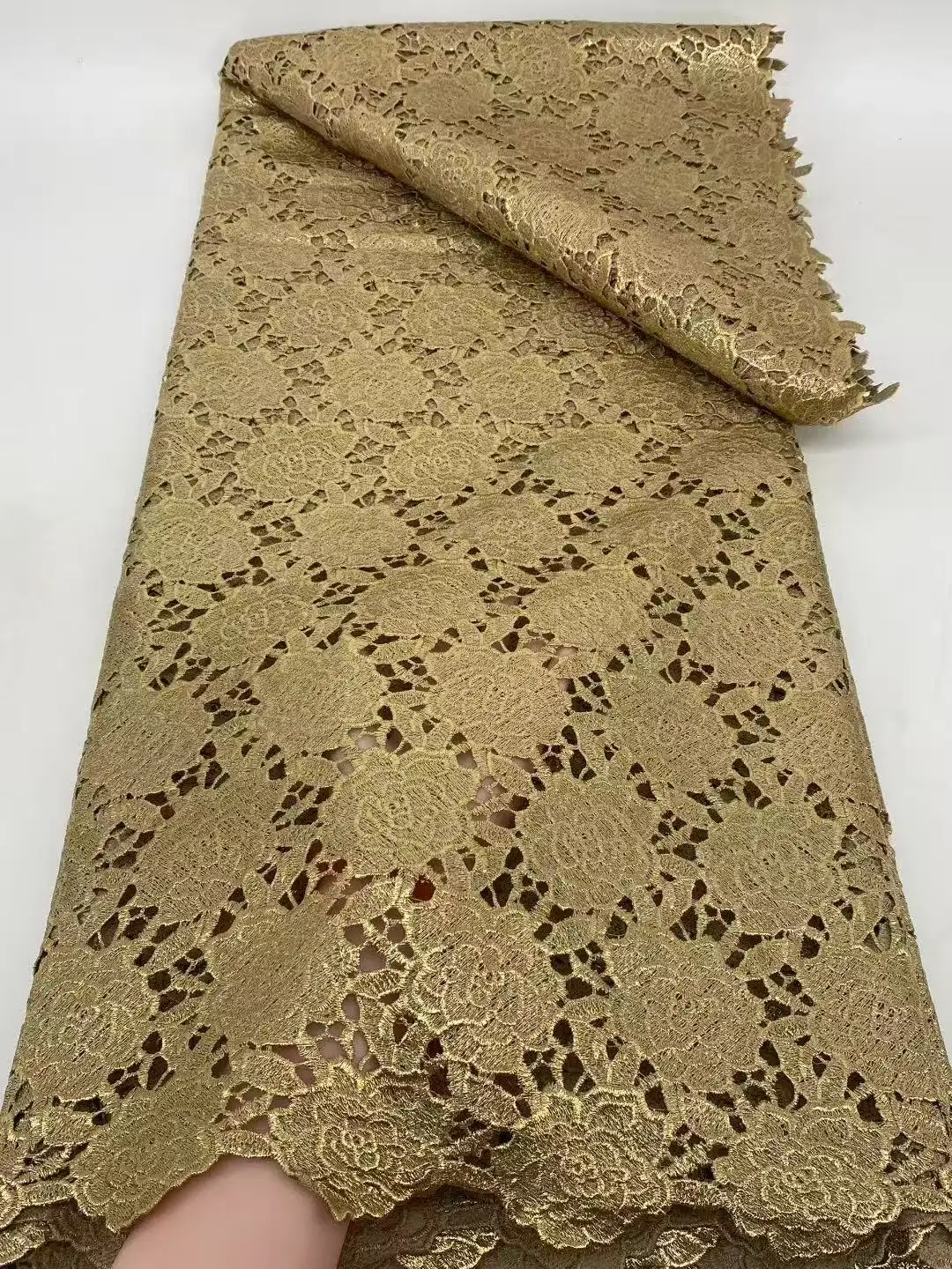 High Quality African Nigerian Milk Silk Sequence Lace Fabric Guipure Cord Laces For Wedding Party Sewing material