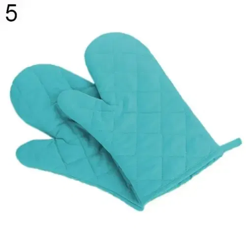 Color: Blue - Cotton Oven Mitt High Quality Heat Proof Resistant Protector Kitchen Cooking Pot Holder Glove Kitchen Bakeware