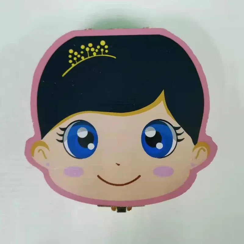 Color: PURPLE - Cute Wooden Baby Tooth Box Boxes Kids Milk Teeth Storage Box English/Spanish/French/Russian/Italian/Portuguese Keepsake Boxes