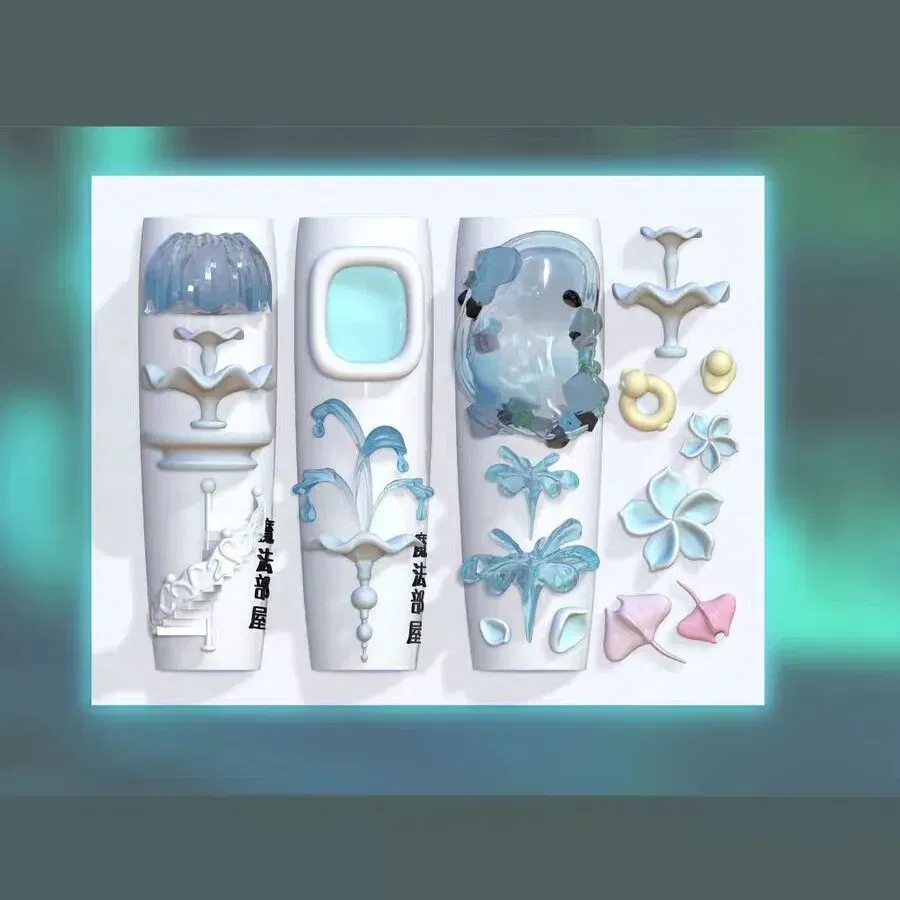 Color: Turquoise Blue - 1pc Marine Jellyfish  Lace Ice Flowers 3D Acrylic Nail Mold Nail Art  Silicone Stamping Plates  Nail Accessories