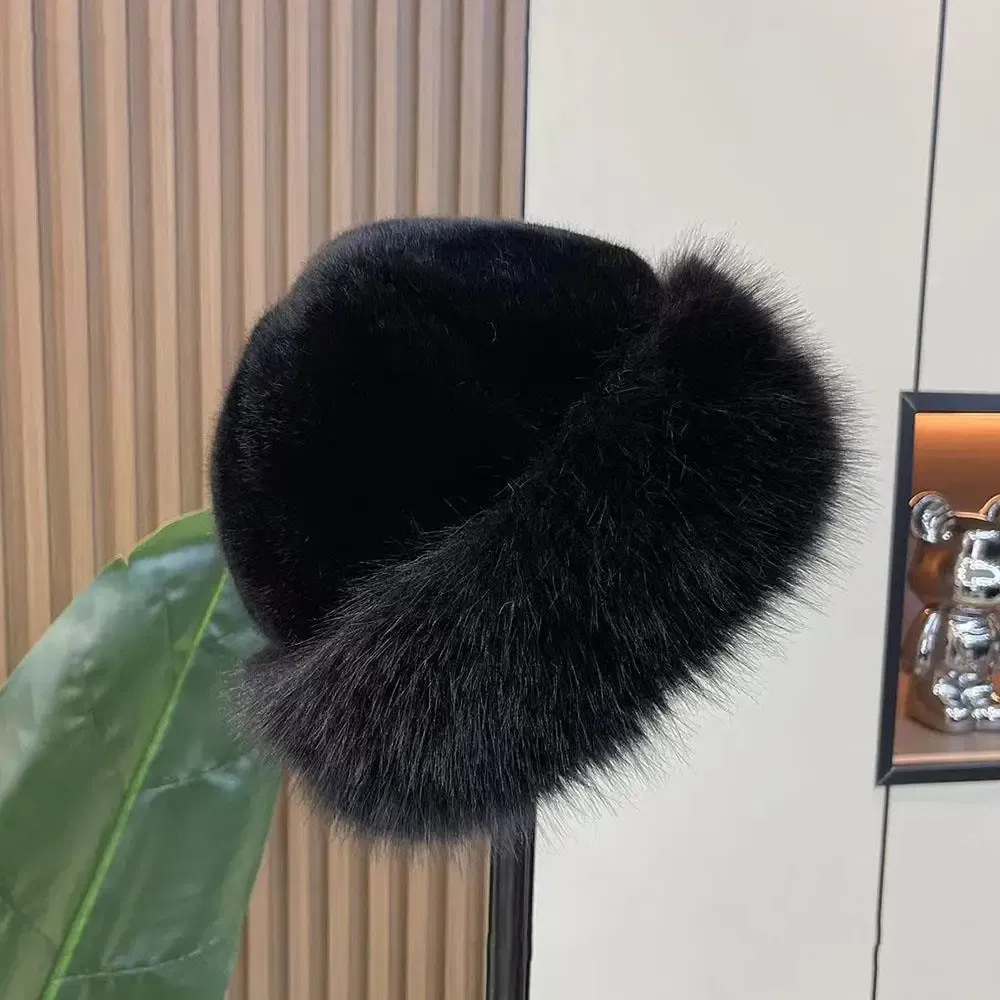 Color: army green - New Fluffy Fur Women's Winter Hat Winter Snow Ski Cap Female Faux Fur Thick Warm Windproof Hat Russian Hat Mink Fisherman's Hat