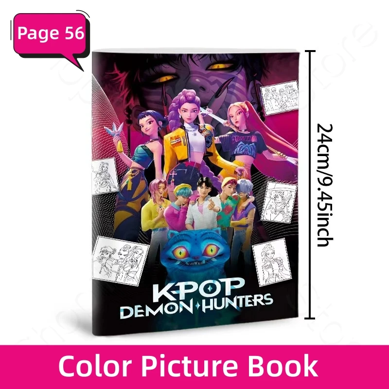Color: SKY BLUE - KPop Demon Hunter Coloring Books Anime Cartoon Line Drawing Children's Sketch Picture Book Kid's Birthday Gift / Christmas Gift