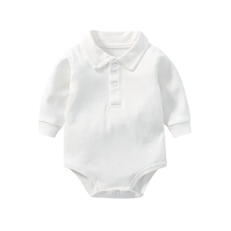 Color: WHITE, Kid Size: 9M - New Arrived Cotton Winter Autumn Baby Romper Baby Bodysuits Long Sleeve Polo Romper for Baby Girls Boys