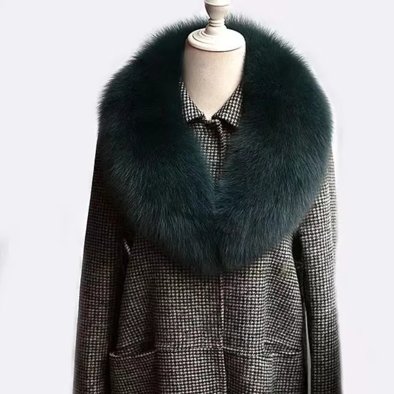 Color: green, Size: S - Winter Real Fox Fur Collar Woman Furry Natural Raccoon Fur Scarf Shawls Luxury Neck Warmer Wraps For Coat Fur Scarves Large Size