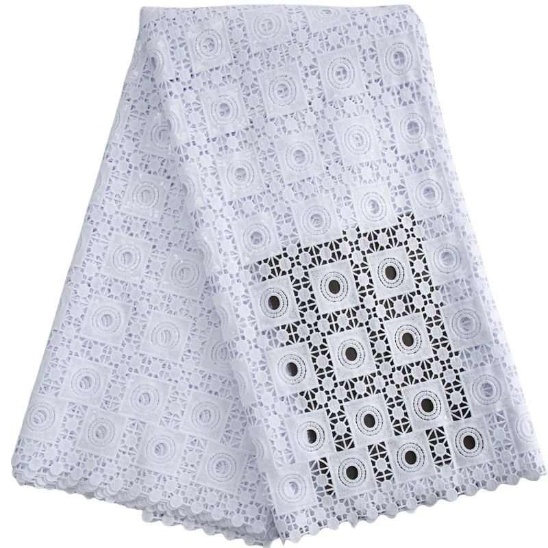Color: Chocolate, Width: 120cm, Length: 5 yards - 2025 Guipure Lace Fabric High Quality 5 Yards Knitted White Nigerian African Sequins Cord Lace Fabric Dress for Women A4070