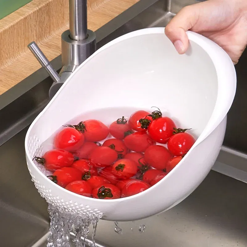 Color: GRAY - Rice Sieve Plastic Colander Kitchen Drain Basket with Handles Rice Bowl Strainer Strainer Basket Sink Drain Kitchen Tools