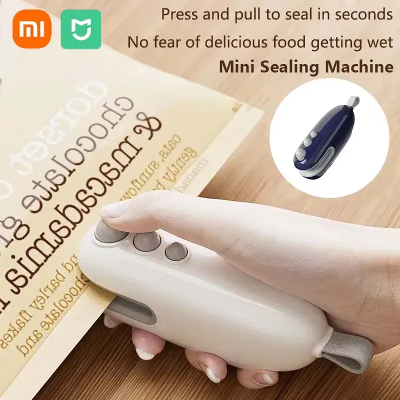 Color: WHITE - XIAOMI Mini Sealing Machine Handheld Heated Portable USB Recharge Food Bag Sealer Household Magnetic Packaging Cut Seal Dual Use