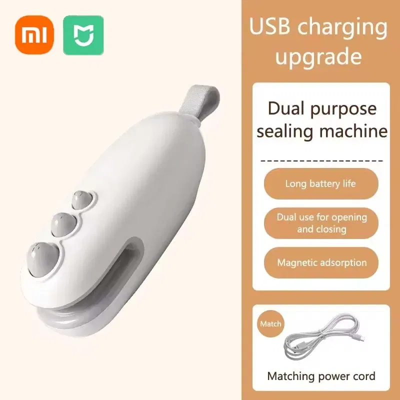 Color: WHITE - XIAOMI Mini Sealing Machine Handheld Heated Portable USB Recharge Food Bag Sealer Household Magnetic Packaging Cut Seal Dual Use