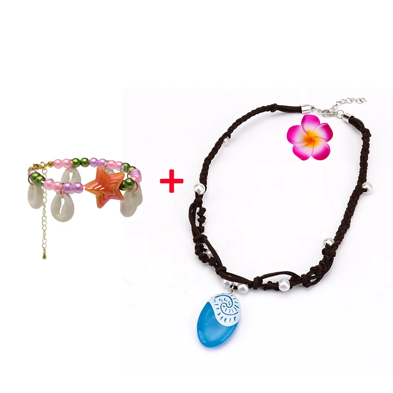 Color: WHITE - Gilrs New Movie Moana 1&2 Wig and Necklace Flower Clip Dress Up Set Vaiana Costume Accessories Moana Pet Pig and Cock Xmas Gift