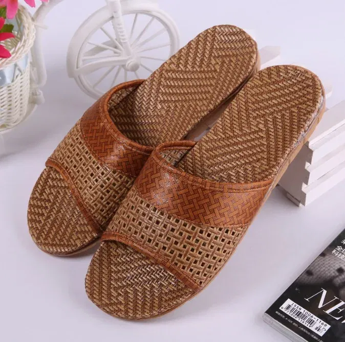 Color: Brown, Shoe Size: 39 - Mntrerm Summer Natural Bamboo Rattan Cane Grass Weaving Slippers Shoes Vine Grass Men Casual Slippers Non-slip Couples Slippers