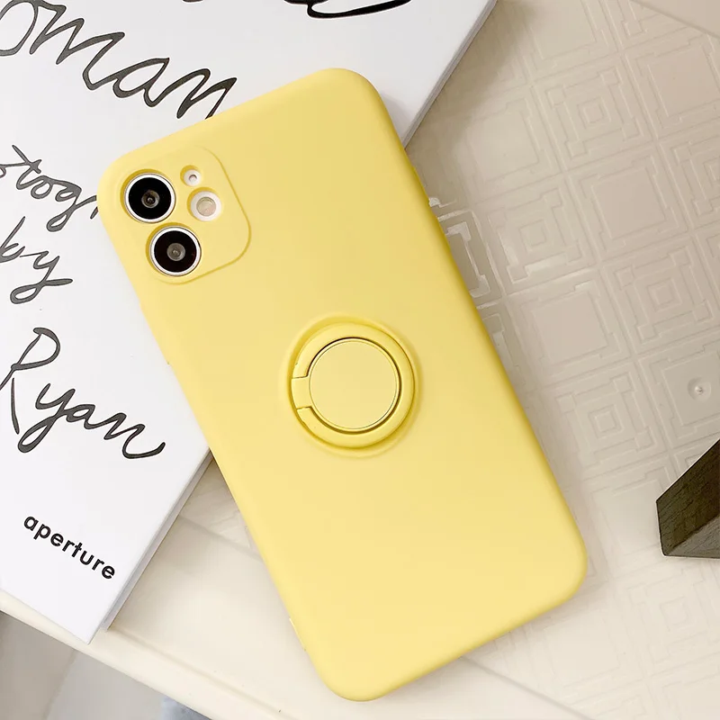 Color: Beige, Compatible-Phone Models: For iPhone 12 Mini, Ships From: CN - With Ring Holder Shockproof Case For IPhone 16 15 14 13 12 11 Pro Max Silicone TPU Soft Back Cover