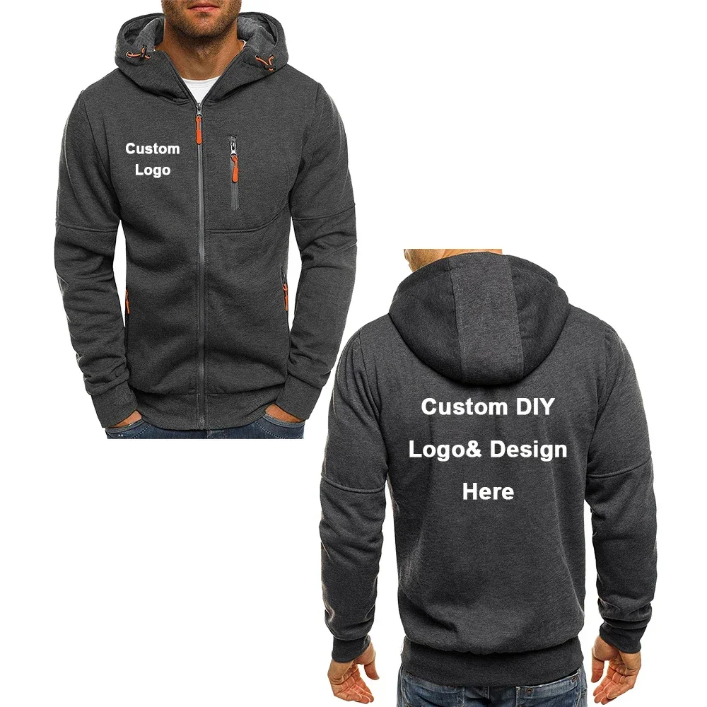 Color: black, Size: XXL - Men's Hooded Jacket with Pocket Zipper, Customized Image Text with Personalized Logo, Casual Sports Streetwear, Men's Wool Sweat