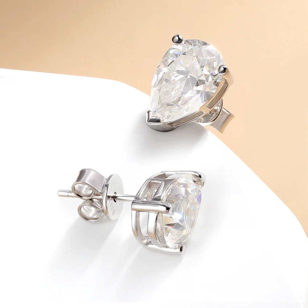 Gem Color: WHITE, Metal Color: Rhodium Plated - D Color 1-4ct Pear Cut Moissanite Earrings For Women GRA Certified S925 Silver VVS Diamond Stud Earring Plated 18K Fine Jewelry