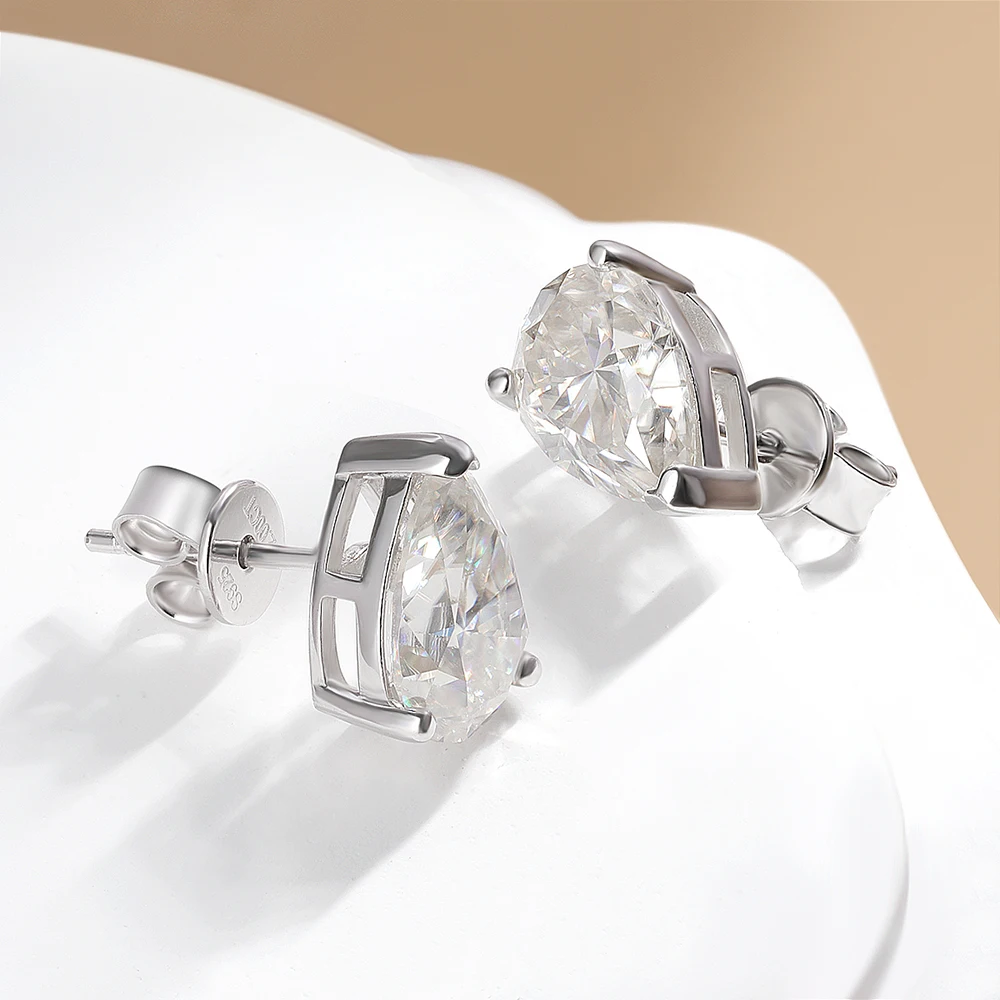 Gem Color: WHITE, Metal Color: Rhodium Plated - D Color 1-4ct Pear Cut Moissanite Earrings For Women GRA Certified S925 Silver VVS Diamond Stud Earring Plated 18K Fine Jewelry