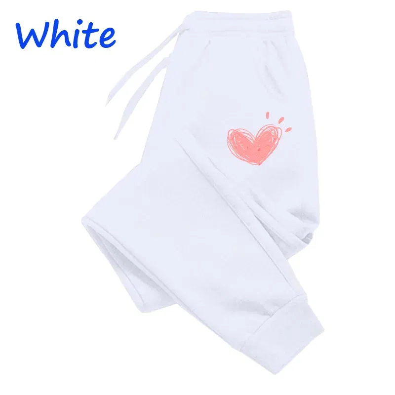 Color: Beige, Size: L - Women Cute Heart Printed Sweatpants Autumn Winter Cotton Long Pants Jogger Trousers Casual Sports Fitness Women Sweat Pants