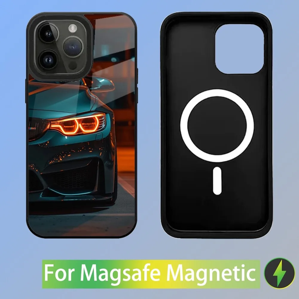 Color: black, Material: aluminum - Cool Sport Car B-BMW Phone Case For iPhone 16,15,14,13,12,11,Plus,Pro,Max Mini Magsafe Magnetic Wireless Charging
