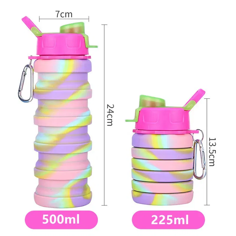 Color: Yellow, Capacity: 0.5L - Portable Silicone Foldable Water Bottle, Outdoor Sports, Mountaineering, Riding, New, 2024