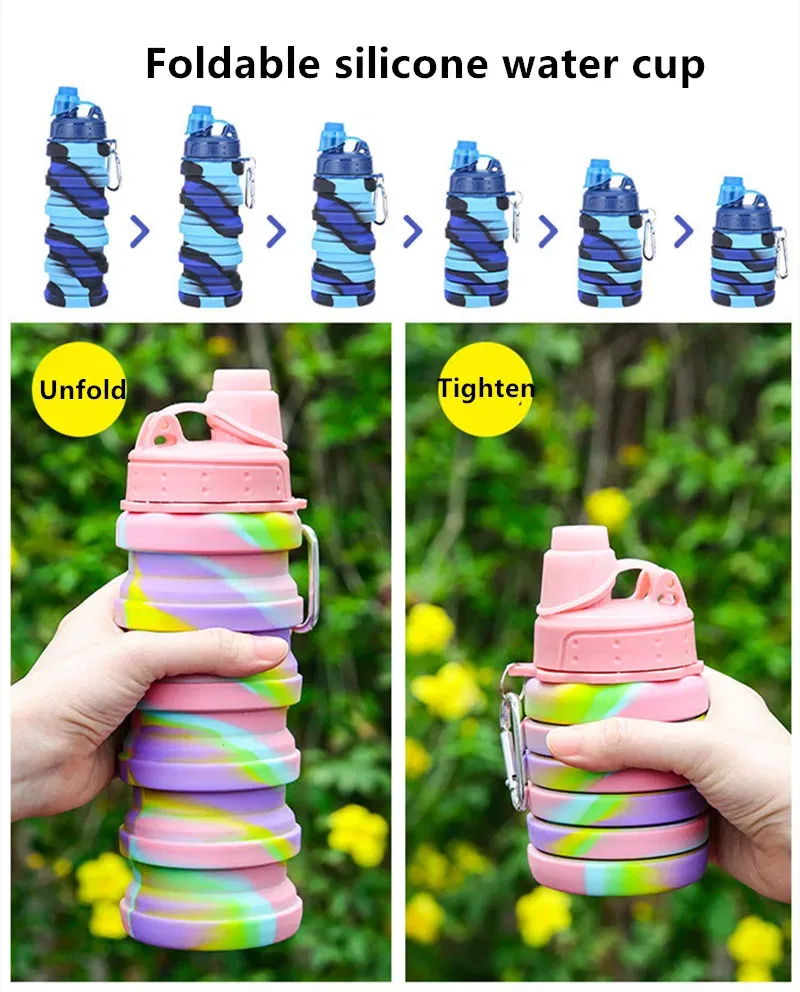 Color: Yellow, Capacity: 0.5L - Portable Silicone Foldable Water Bottle, Outdoor Sports, Mountaineering, Riding, New, 2024