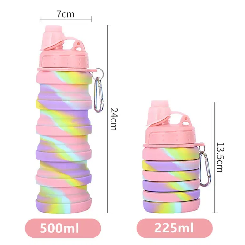 Color: Yellow, Capacity: 0.5L - Portable Silicone Foldable Water Bottle, Outdoor Sports, Mountaineering, Riding, New, 2024