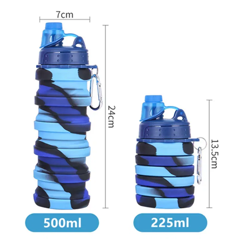 Color: Yellow, Capacity: 0.5L - Portable Silicone Foldable Water Bottle, Outdoor Sports, Mountaineering, Riding, New, 2024