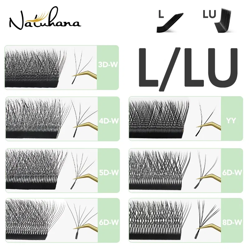 Color: Brushed Brass, Curl: L, Thickness: 0.07mm, Length: MIX - NATUHANA W Lashes Extension L LU(M) Curl Individual Mink YY Lashes 3D W-shaped Volume Fan Eyelash Extension