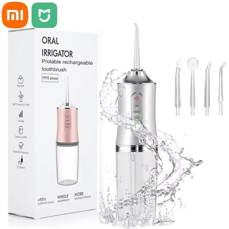 Color: Orange - Xiaomi Portable Electric Dental Water Flosser Oral Irrigator Dental Bed Sprinkler Jet Toothpick 4 Nozzle Mouth Washing Machine