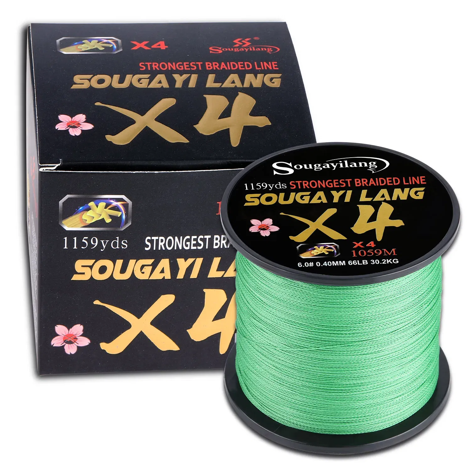 Color: green, Line Number: 0.4 - Sougayilang Braided Line 4X 100/300m 5 Color All for Fishing Line MaxDrag 66LB Multifilament PE Line for Saltwater Sea Fishing