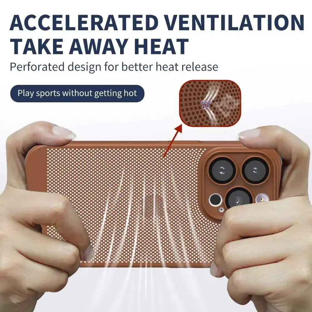 Color: Clear, Compatible-Phone Models: For iPhone 12 Pro, Ships From: CHINA - Breathable Heat Dissipation Cooling Case For iPhone 16 Pro Max 15 14 13 12 11 PC Hard Back Cover