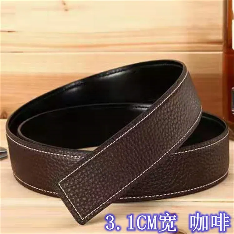 Color: Desert Camouflage, Belt Length: 105CM - 3.1cm No Buckle Belt Brand Belt Men High Quality Male Genuine Real Leather Strap forJeans Litchi grain Belt Cinturones Hombre