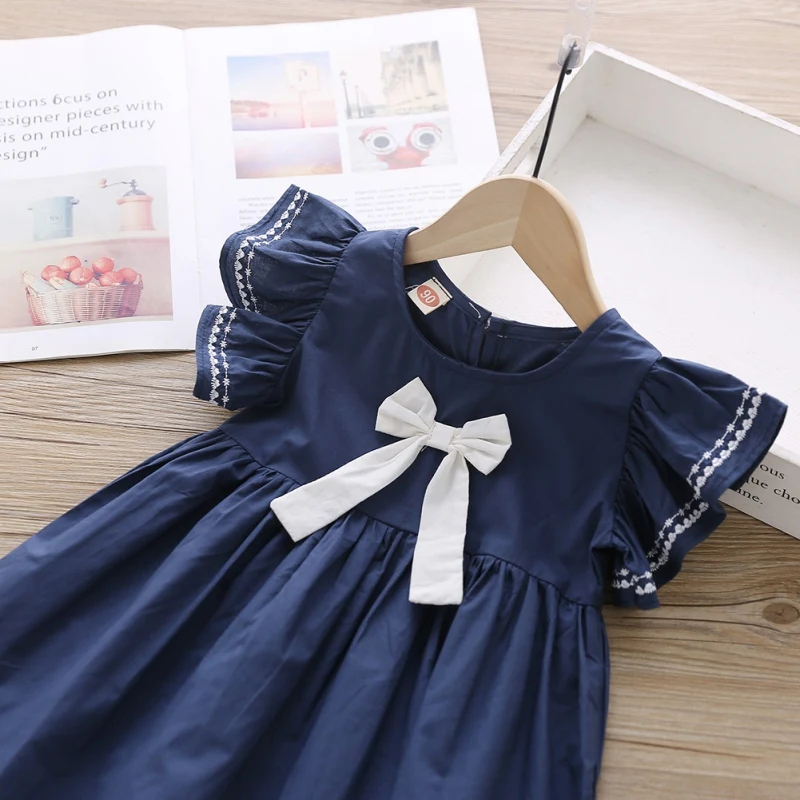 Color: WHITE, Kid Size: 5 - Summer Baby Girl Princess Dress Casual Fashion Baby Girl Flying Sleeve Bow-knot Princess Dress Kids Clothing For 1-6 Years Old