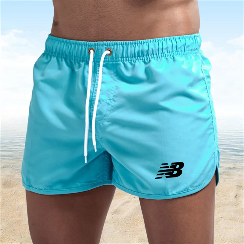 Color: WHITE, Size: L - Letter B Summer men's luxury beach pants clothing quick dry gym jogging sexy shorts vacation casual swimming trunks